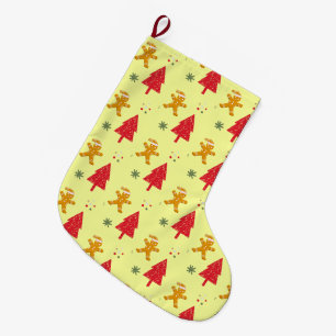 Grande Chaussette De Noël Joyeux pain d'épices père Noël Snowflake Xmas patt