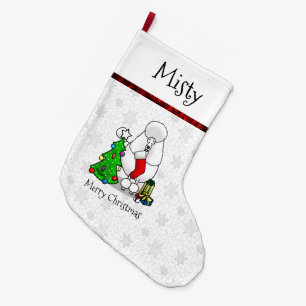 Grande Chaussette De Noël Joyeux sapin de Noël 2 caniche (blanc) chien migno