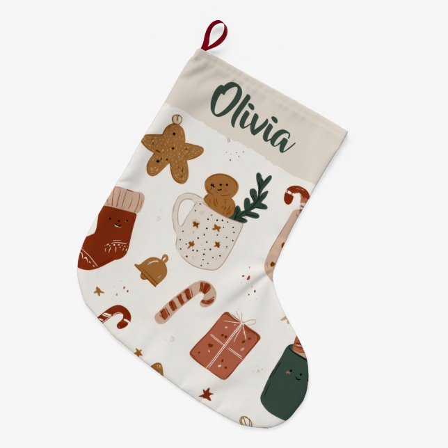 Grande Chaussette De Noël Joyful Christmas Pattern Custom Name Stocking (Devant (Accrochage))