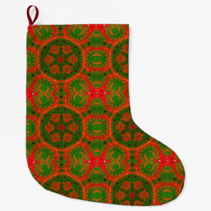 Grande Chaussette De Noël Kaleidoscope orange et vert - Réchauffement de Noë