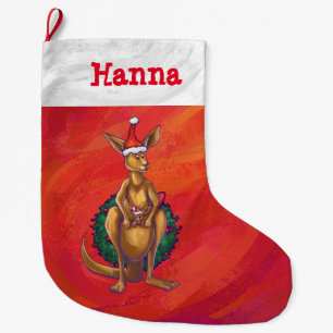 Grande Chaussette De Noël Kangaroo Xmas En Rouge