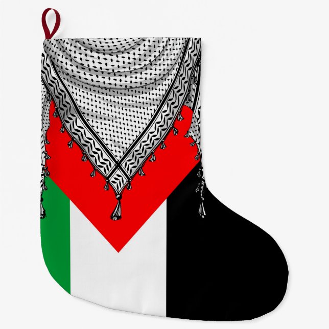 Grande Chaussette De Noël Keffiyeh Écharpe palestinienne tissu traditionnel (Devant)