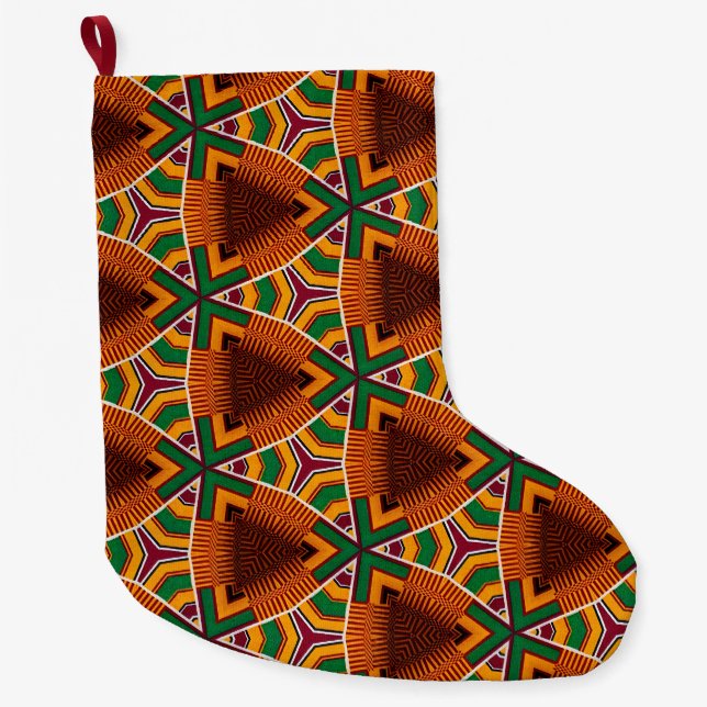 Grande Chaussette De Noël Kente Géométrie Kwanzaa Afrocentric (Devant)