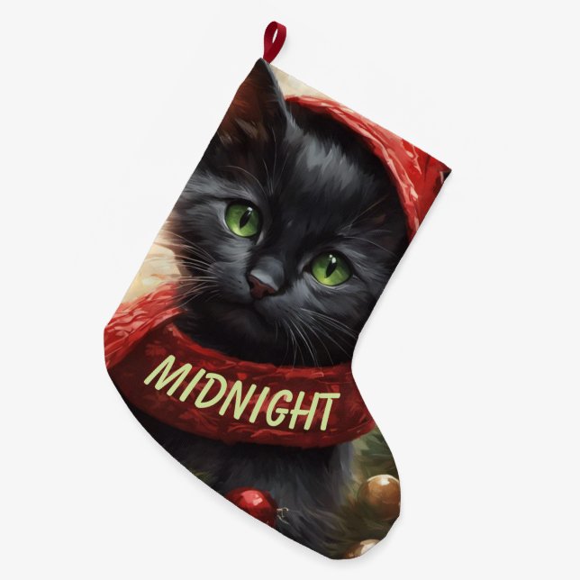 Grande Chaussette De Noël Kitten noir (Devant (Accrochage))