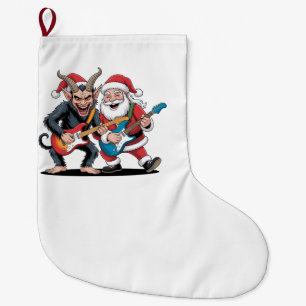 Grande Chaussette De Noël Krampus et Santa jouant de la guitare électrique N