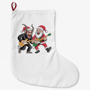 Grande Chaussette De Noël Krampus et Santa Jouant de la Guitare Électrique X