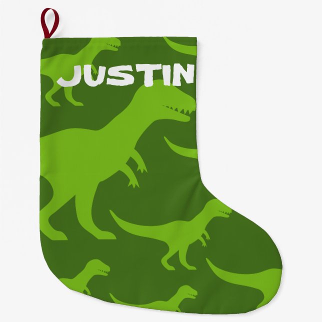 Grande Chaussette De Noël La copie personnalisée de t-rex de dinosaure (Devant)