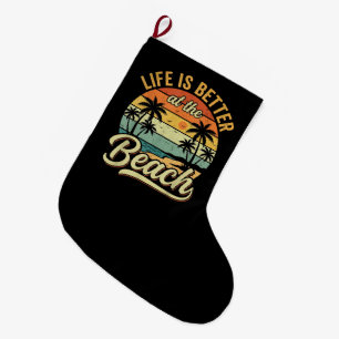 Grande Chaussette De Noël La vie est meilleure à la plage vacances d'été rét