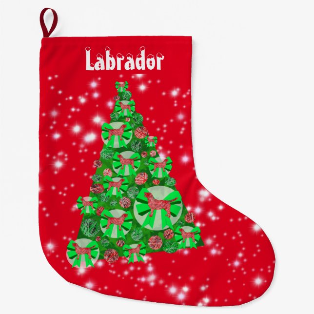 Grande Chaussette De Noël Labrador Retriever Chien Noël Big Tree (Devant)