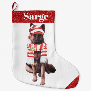 Grande Chaussette De Noël L'adorable berger allemand à Santa Hat