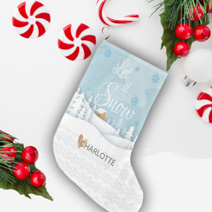 Grande Chaussette De Noël Laisser Neige Arbre Coeur Neige Flake Paysage