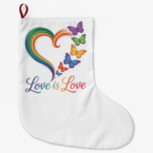 Grande Chaussette De Noël l'amour est l'amour lgbt papillon cœur arc-en-ciel