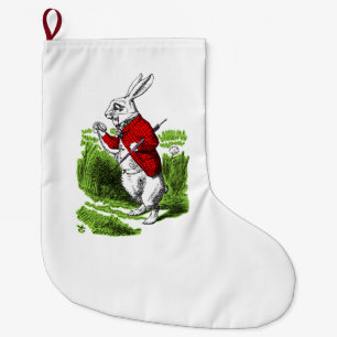 Grande Chaussette De Noël Lapin Blanc regardant sa montre. Illustration