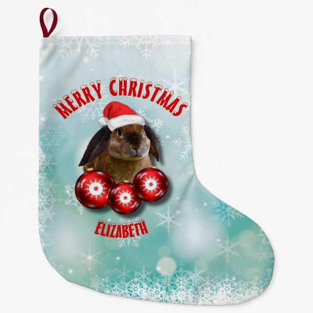 Grande Chaussette De Noël Lapin mignon drôle de lapin de Noël dans le (Devant)