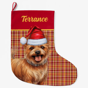 Grande Chaussette De Noël Le chien Terrier australien planté avec le nom