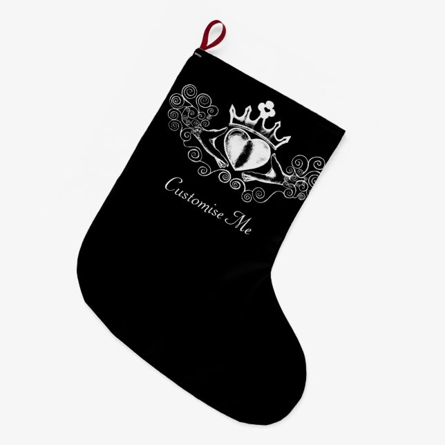 Grande Chaussette De Noël Le Claddagh (blanc) (Devant (Accrochage))