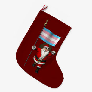 Grande Chaussette De Noël Le Père Noël soutient le drapeau transgenre