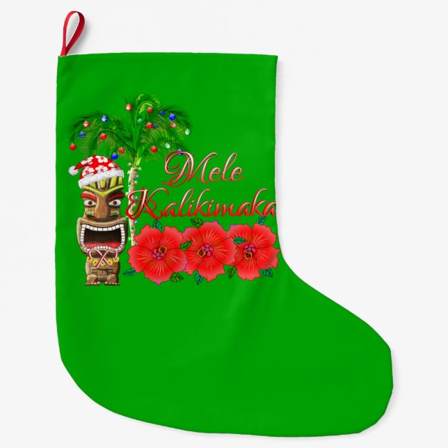 Grande Chaussette De Noël Le Père Noël Tiki Mele Kalikimaka (Devant)
