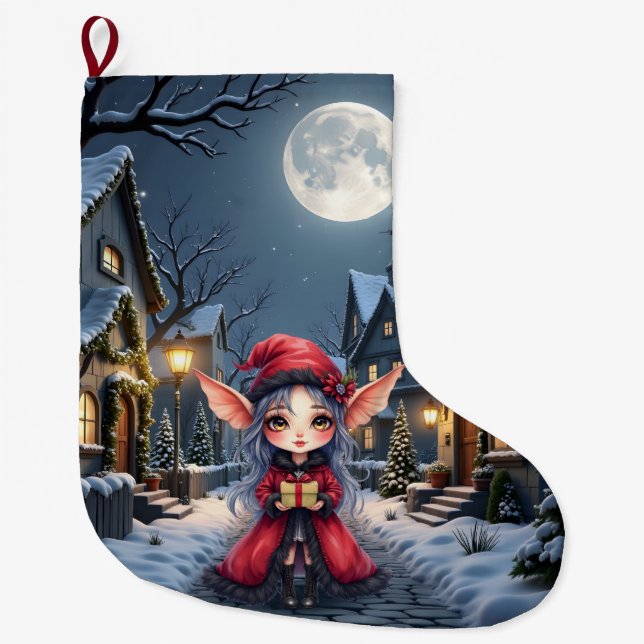 Grande Chaussette De Noël Le Petit Messager de Noël.  (Devant)