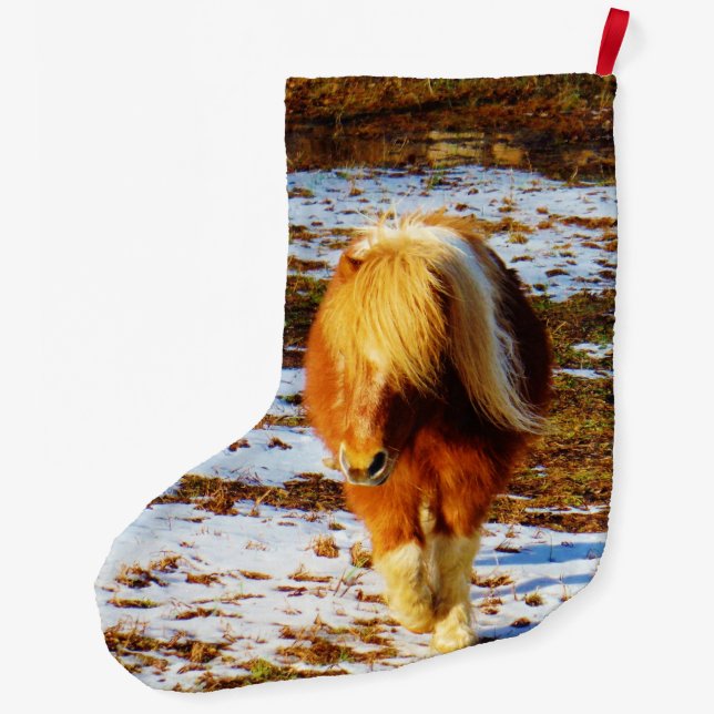 Grande Chaussette De Noël Le poney dans la neige (Dos)
