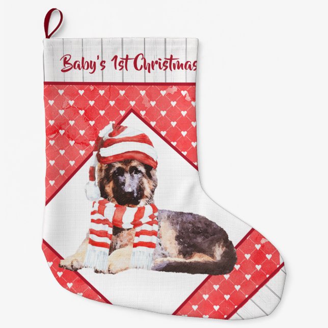Grande Chaussette De Noël Le premier Noël de l'adorable berger allemand Pupp (Devant)