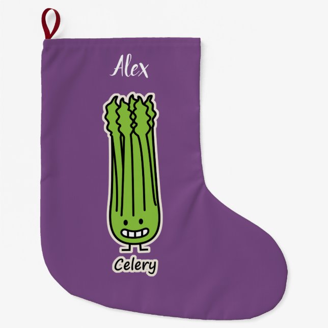 Grande Chaussette De Noël Légume heureux de fibre de vert de groupe de tige (Devant)