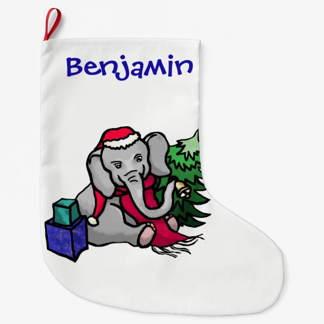 Grande Chaussette De Noël L'éléphant de caricature de Noël pour le plaisir p (Devant)