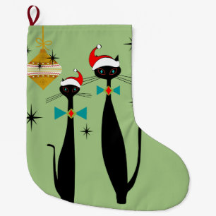 Grande Chaussette De Noël Les chats de Noël modernes de l'ère rétro atomi