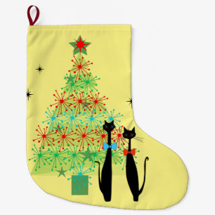 Grande Chaussette De Noël Les chats de Noël modernes de l'ère rétro atomi