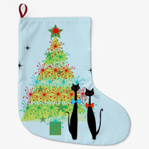 Grande Chaussette De Noël Les chats de Noël modernes de l'ère rétro atomi