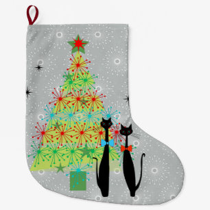 Grande Chaussette De Noël Les chats de Noël modernes de l'ère rétro atomique