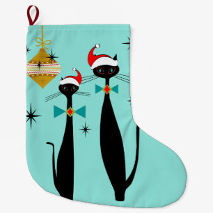 Grande Chaussette De Noël Les chats de Noël modernes de l'ère rétro atomique