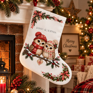 Grande Chaussette De Noël Les hiboux scandinaves de Noël qui gardent l'amour