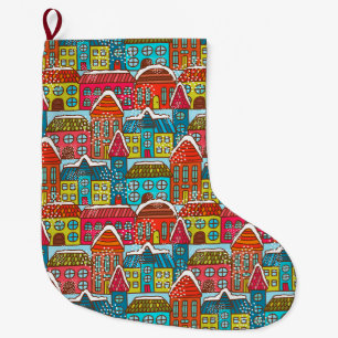 Grande Chaussette De Noël Les maisons d'hiver