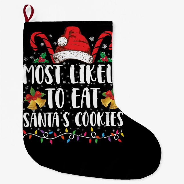 Grande Chaussette De Noël Les Plus Susceptibles De Manger Père Noël Cookies  (Devant)