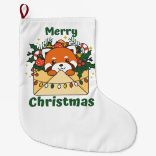 Grande Chaussette De Noël Lettre de Noël Panda rouge Animaux d'hiver Pandas