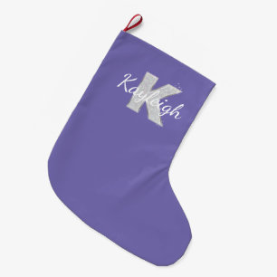 Grande Chaussette De Noël Lettre de Parties scintillant en argent violet K