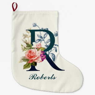 Grande Chaussette De Noël LETTRE MONOGRAPHIQUE Florale R