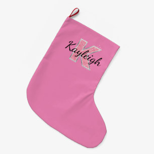Grande Chaussette De Noël Lettre Parties scintillant rose K