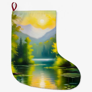 Grande Chaussette De Noël Lever de soleil sur des montagnes enneigées et un