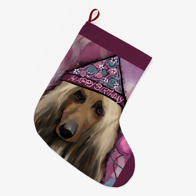 Grande Chaussette De Noël Lévrier Afghan          (Devant (Accrochage))