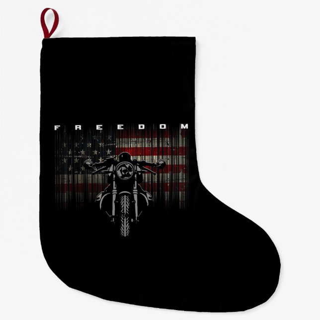 Grande Chaussette De Noël Liberté de la moto drapeau américain (Devant)