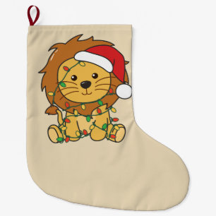 Grande Chaussette De Noël Lion Noël Animaux d'hiver Lions de vacances