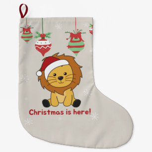 Grande Chaussette De Noël Lion Noël Neige Animaux d'hiver Lions Gros Chr