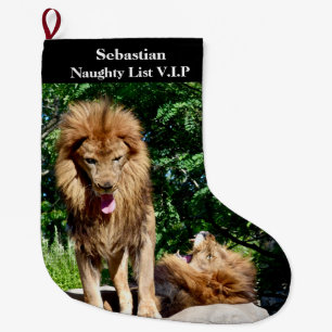Grande Chaussette De Noël Lions Naughty Liste VIP avec le nom Grand Noël S