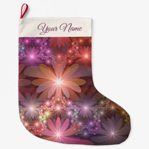 Grande Chaussette De Noël Lit De Fleurs Nom De L'art Fractal Abstrait Coloré