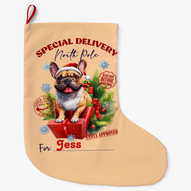 Grande Chaussette De Noël Livraison de Bulldog North Pôle français (Devant)