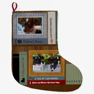 Grande Chaussette De Noël Livres Amoureux de les chiens Sur Une Étagère