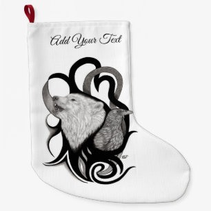 Grande Chaussette De Noël Loup blanc avec art tribal coréen