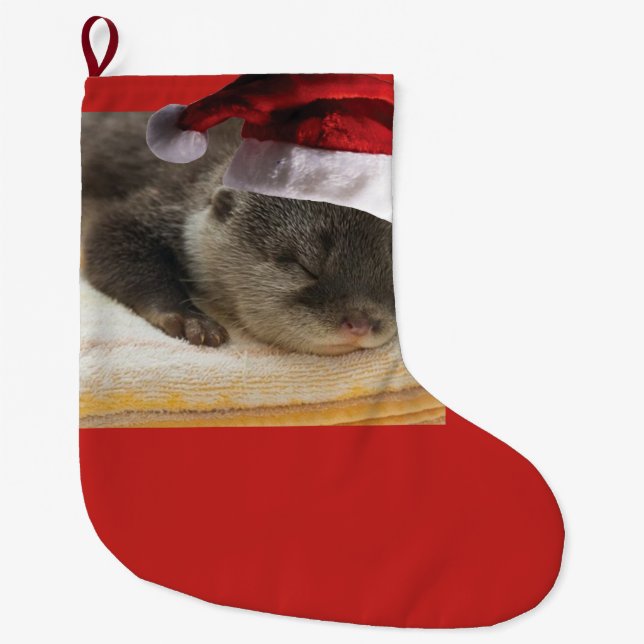 Grande Chaussette De Noël Loutre somnolente le père noël (Devant)